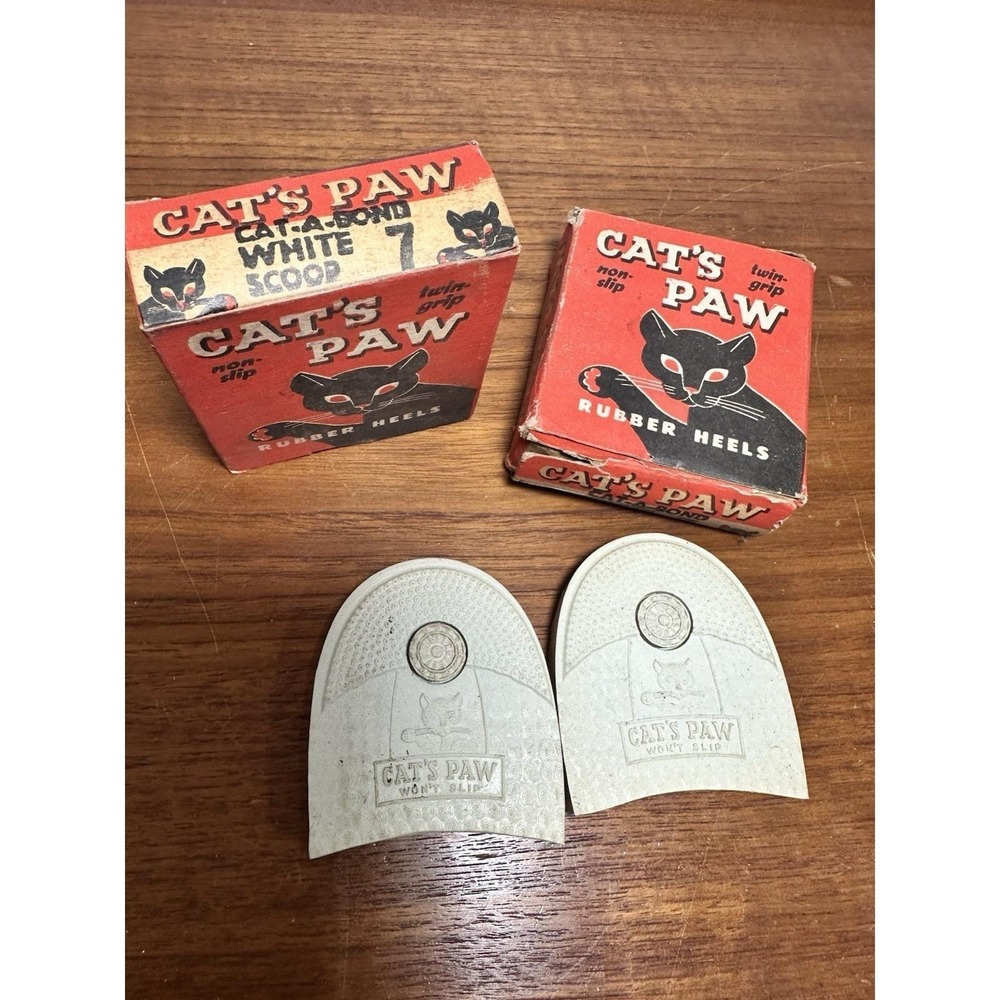 (2) Vintage 1950s Cats Paw White Rubber Shoe Heels Size 7 with Original Box